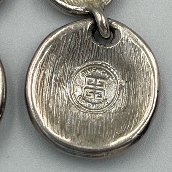 Givenchy Vintage 4G Logo Earrings Pierced Drop Medallion Brushed Silver Dangle - Picture 7 of 7